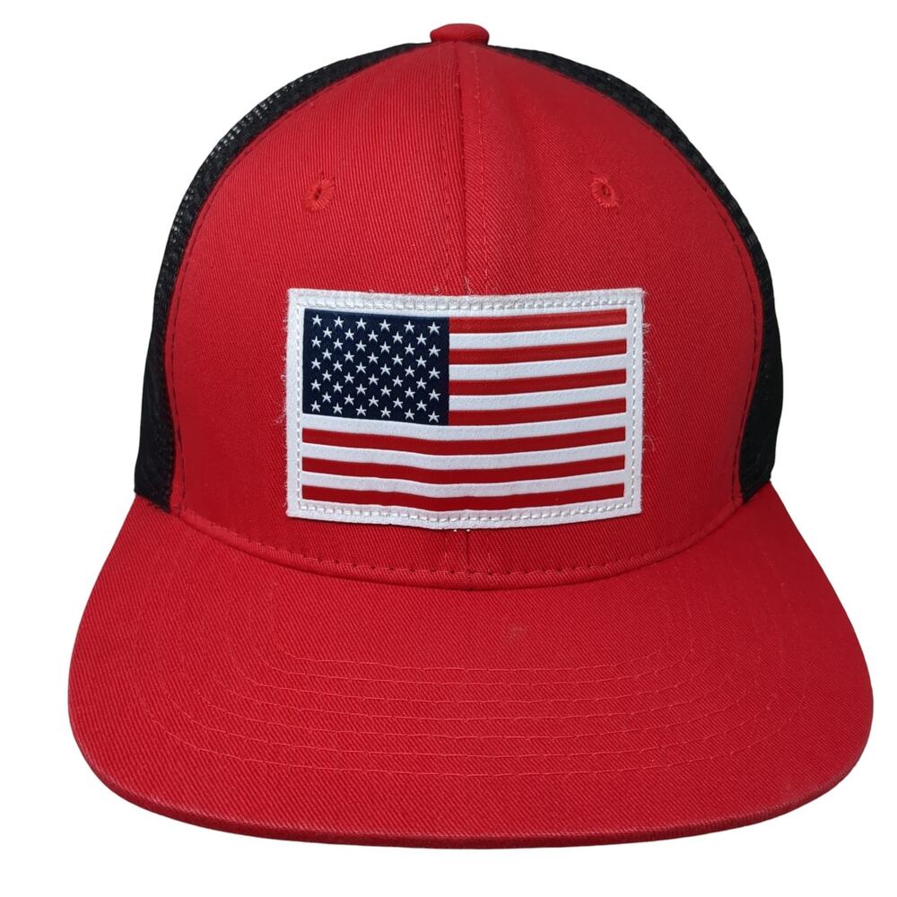 USA Flag Snapback Mesh Back Trucker Hat Red One Size Colorblock Bayside